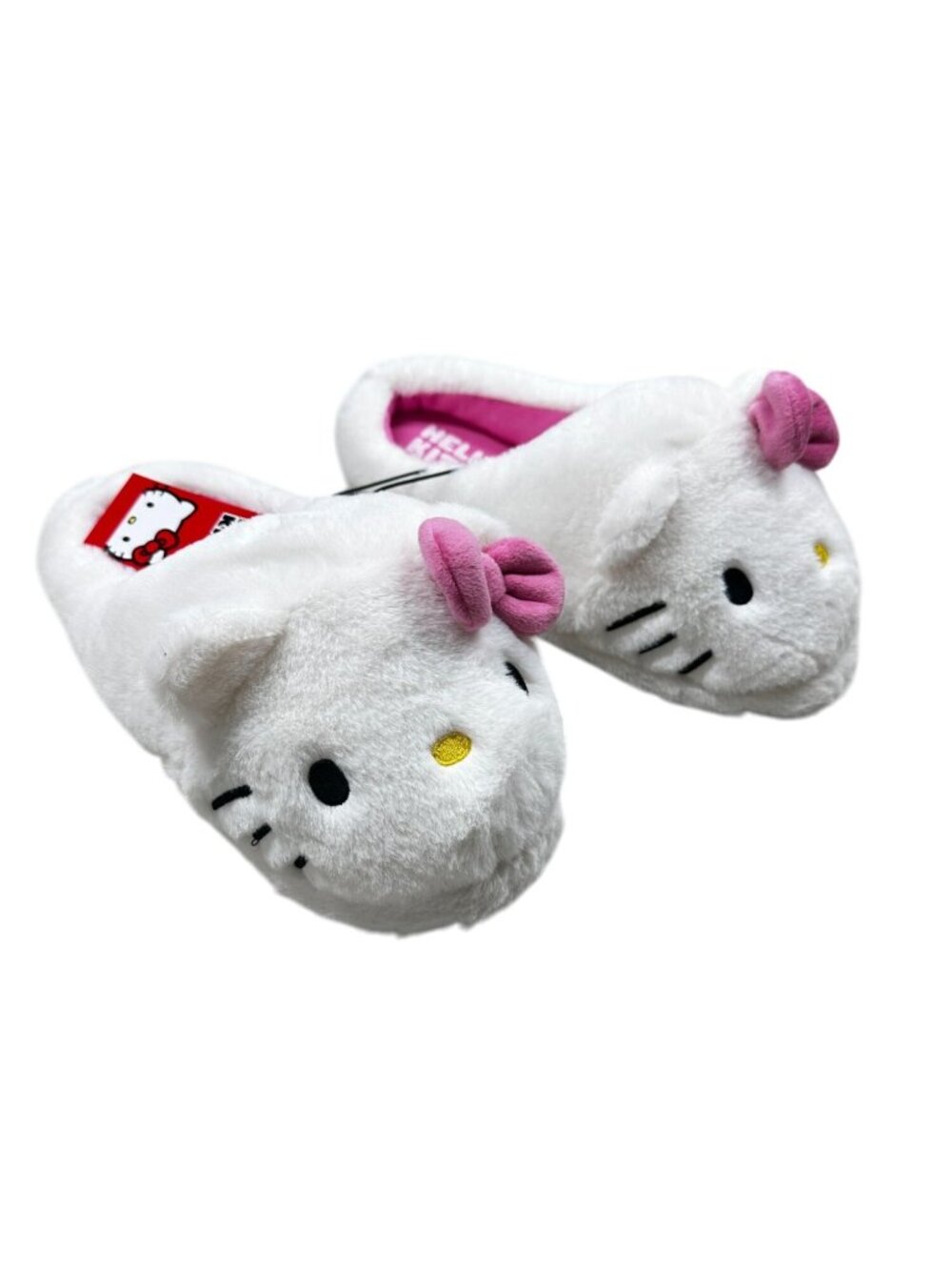 Hello Kitty Slippers Womens Size 9-10 White Pink Bow Plush House Shoes Sanrio